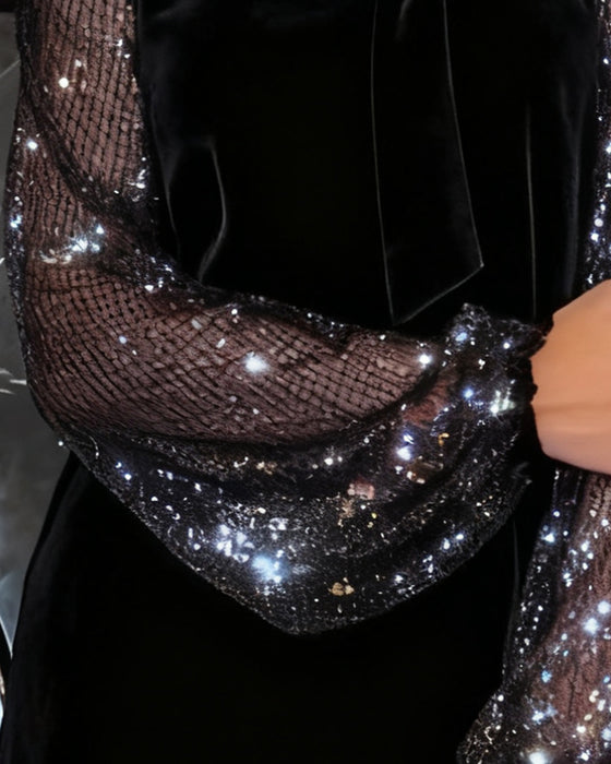 Elegantes Kleid mit Laternenärmeln und Patchwork