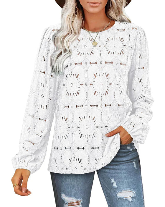 Durchbrochen Damen Elegant Rundhals