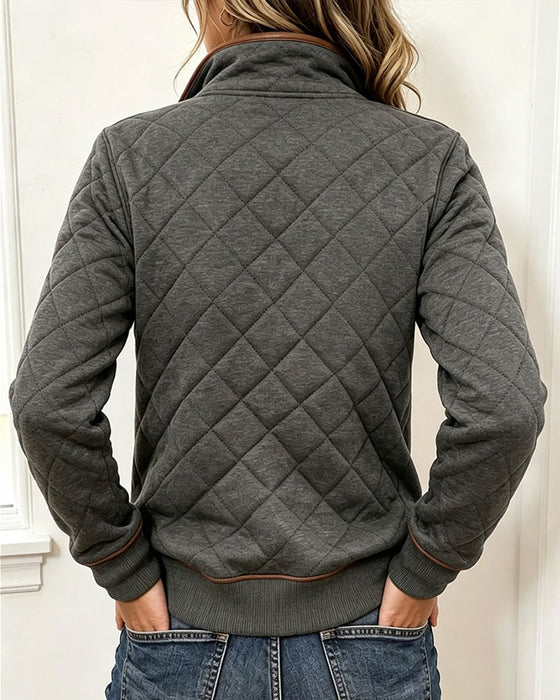 Sweatshirt Argyle Halb Reißverschluss Kragen