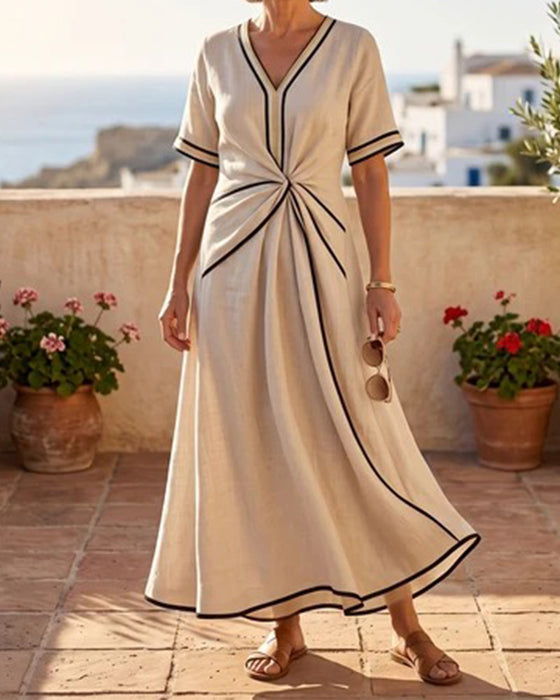 Kleid V-Ausschnitt Twist Linie Weiter Rock