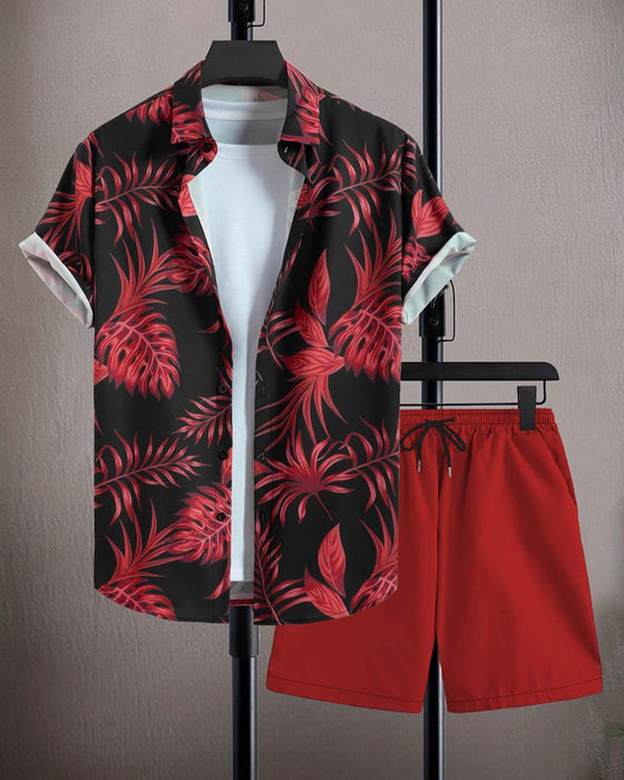 Sets Revers Palmblatt Print Kurzarm