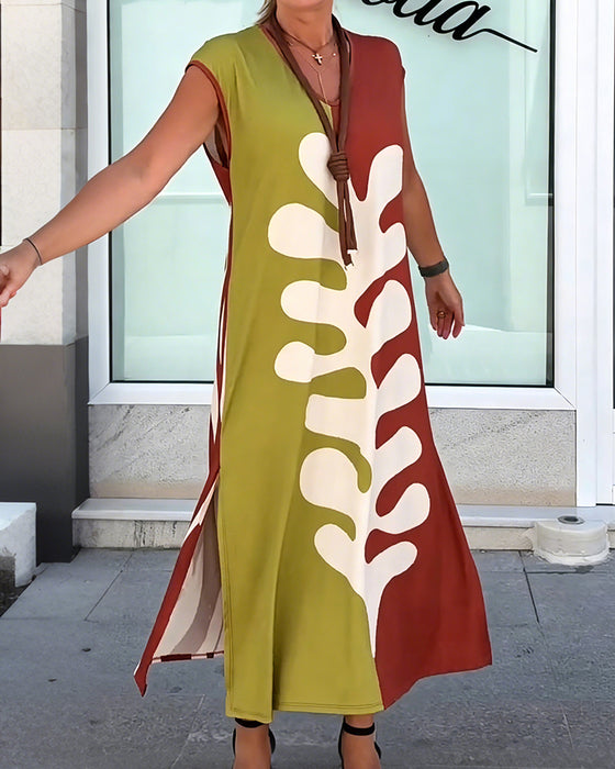 Kleid V-Ausschnitt Bedruckt