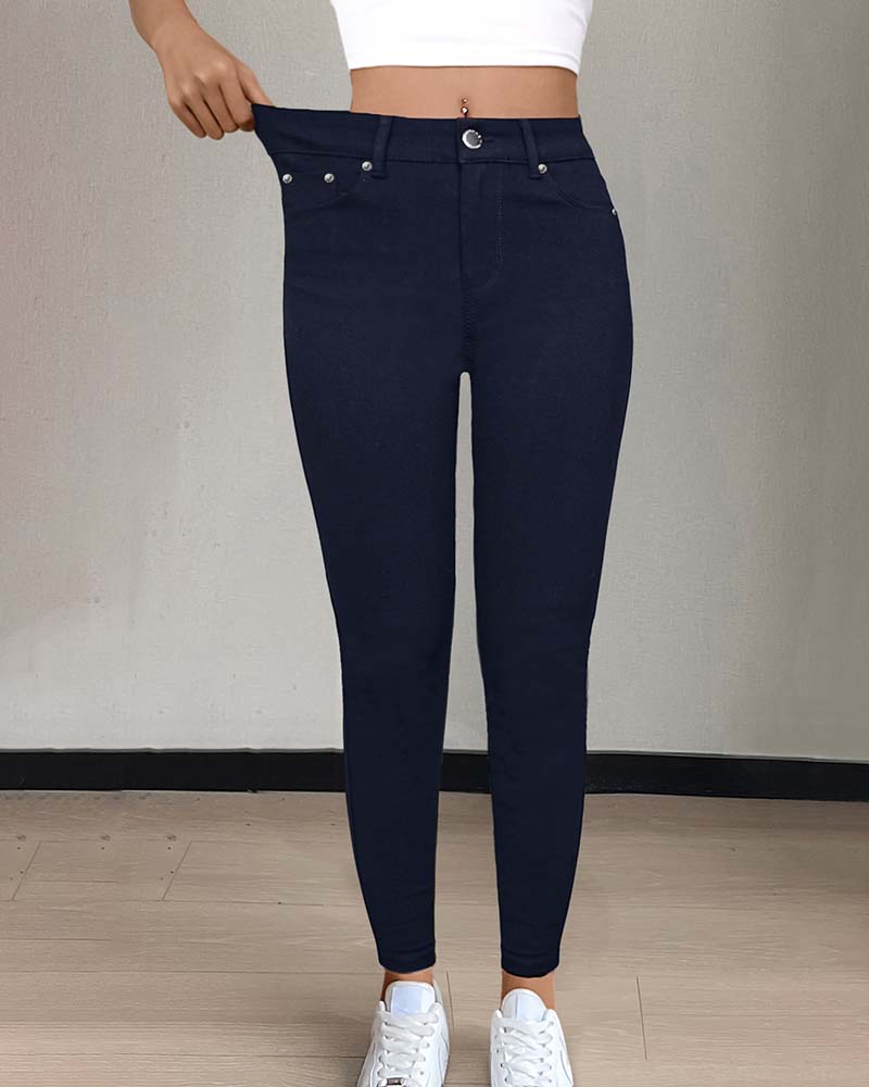 Hose Damen Tasche Einfarbig Skinny Lässig