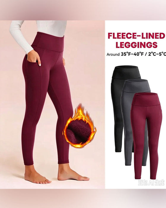 Damen Hohe Taille Fleece Gefütterte Leggings Mit Taschen
