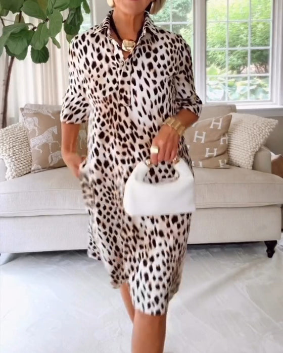 Kleid Revers Leopard Hemd