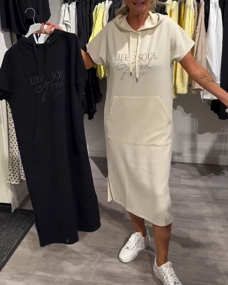Kleid Buchstabendruck Kapuzenpullover