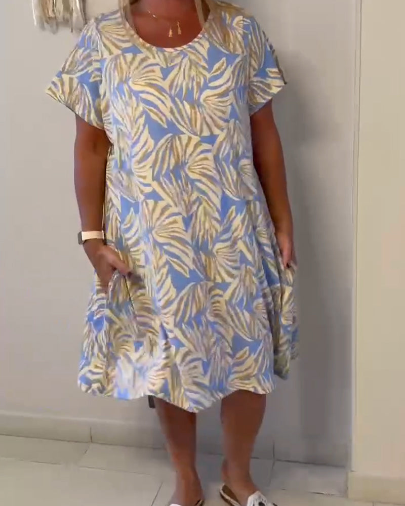 Kleid Kurzarm Abstrakt Druck Locker