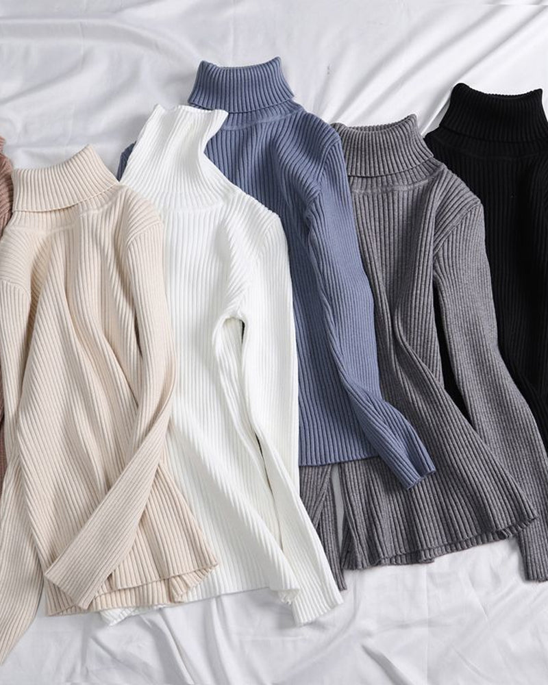 Hochkragiger Strickpullover Als Basisschicht