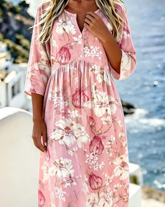 Kleid Große Blume Locker Urlaub Maxi