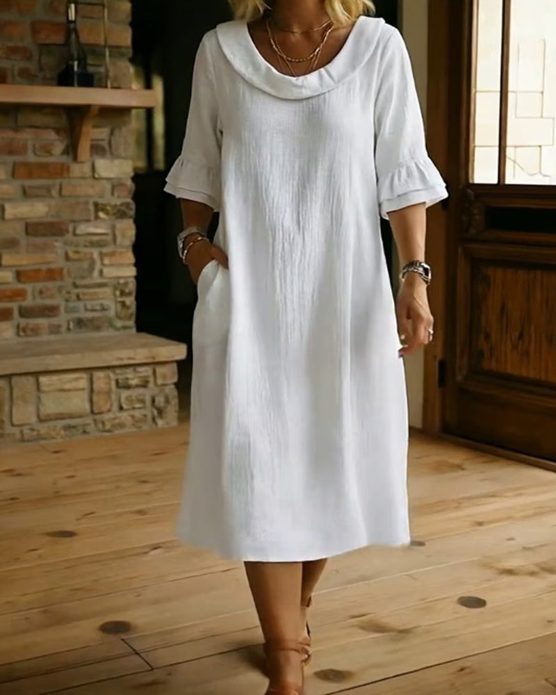 Kleid Locker Doppellagig Rüsche Halbarm