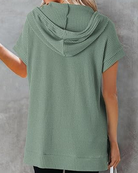 T-Shirt mit Kapuze Schlitz-Tasche Rundhalsausschnitt