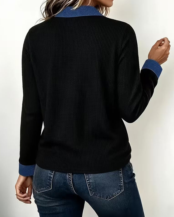 Bluse Locker Denim Kragen Panel Langarm