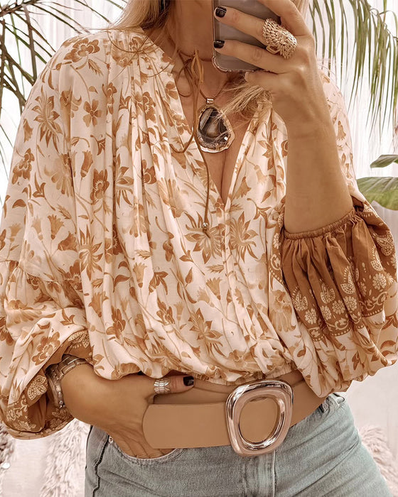 Bluse Laterne Ärmel Floral Lose