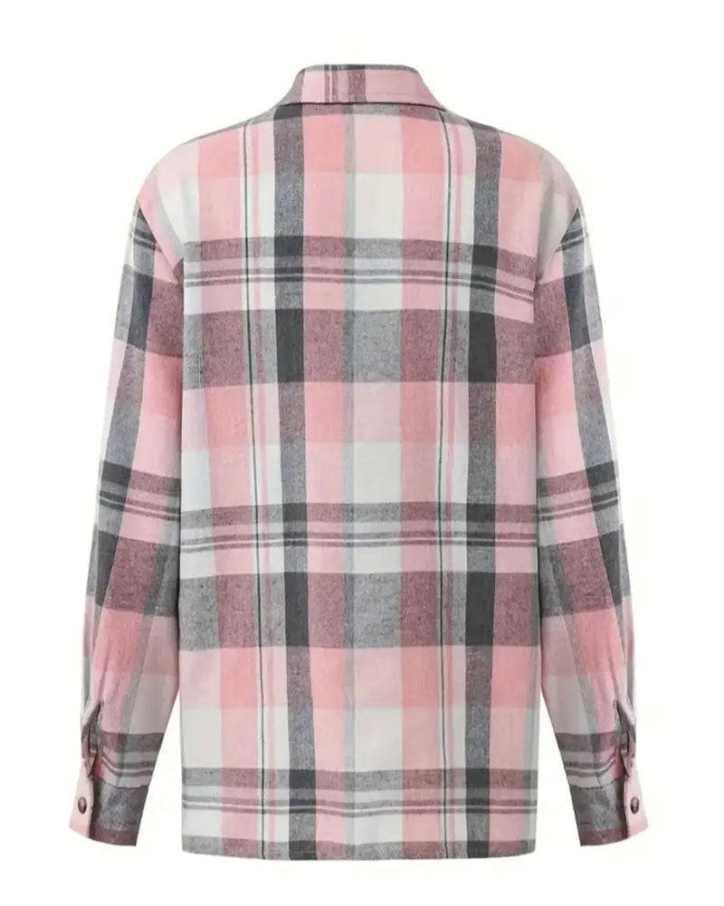 Bluse Kariert Locker Knopfverschluss Hemd