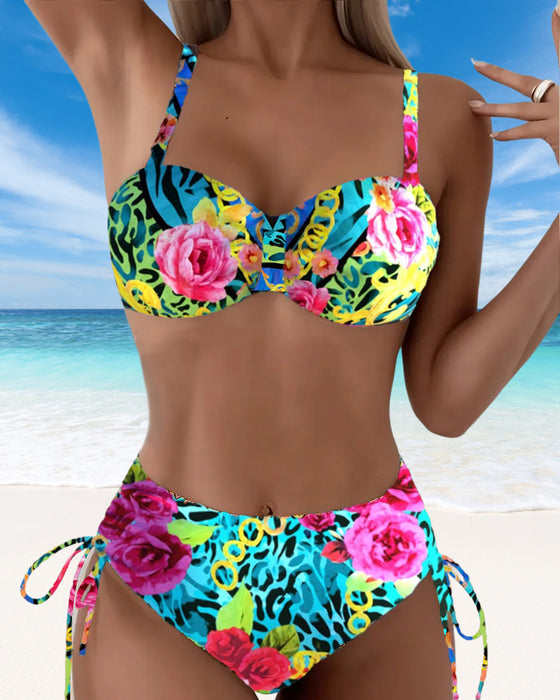 Bikini Blumenmuster Sexy BH Dreieck Schnürung