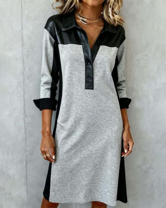 Kleid Hemdkragen Farbblock Lässig