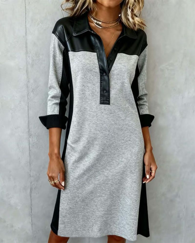 Kleid Hemdkragen Farbblock Lässig