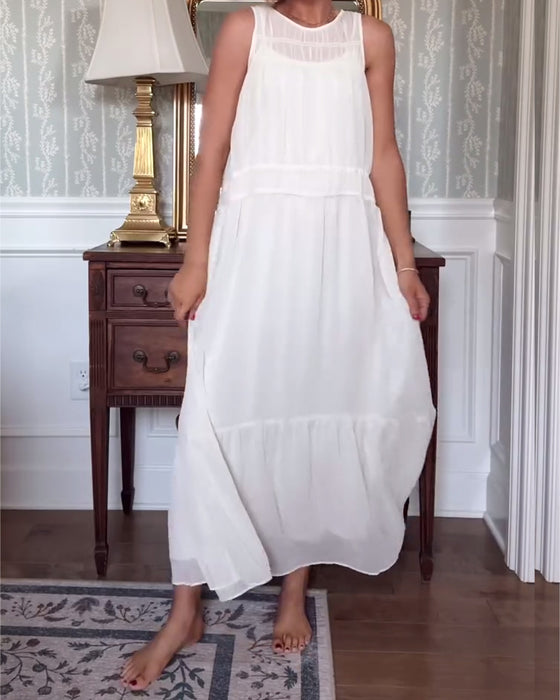 Kleid Elegant Ärmellos Unifarbe Lang