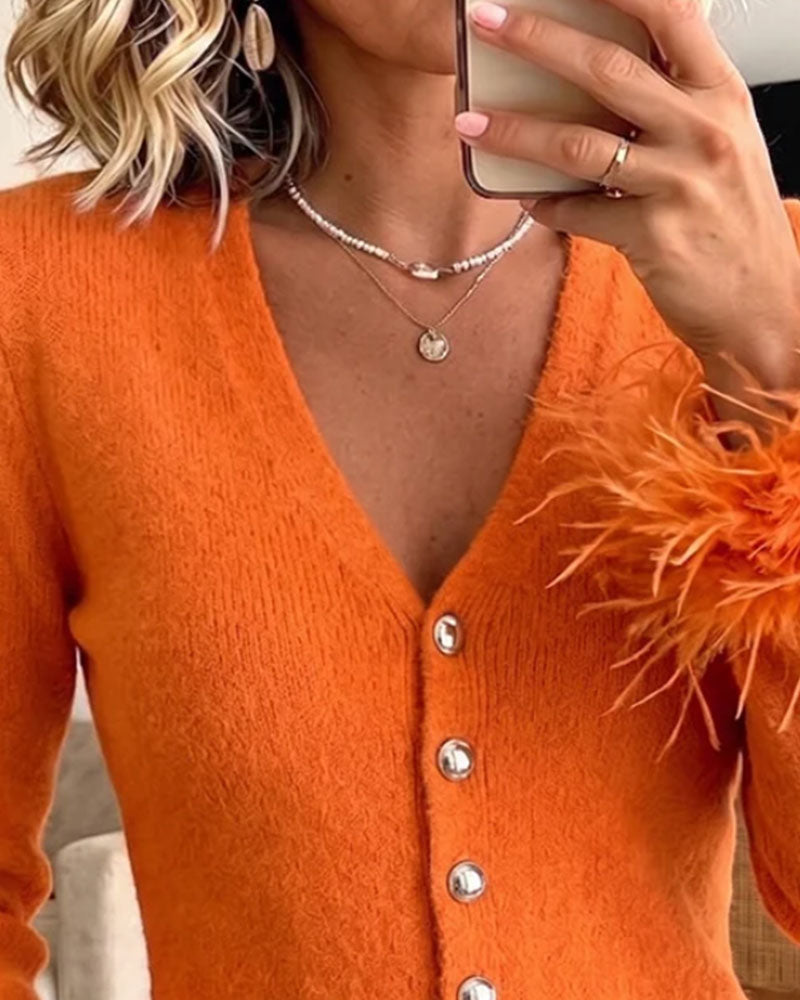 Stilvoller Einfarbiger V-Ausschnitt Cardigan
