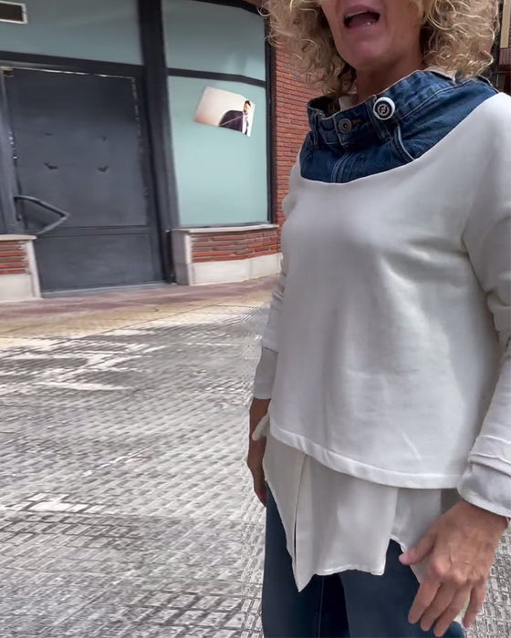 Sweatshirt casual Denim Patchwork