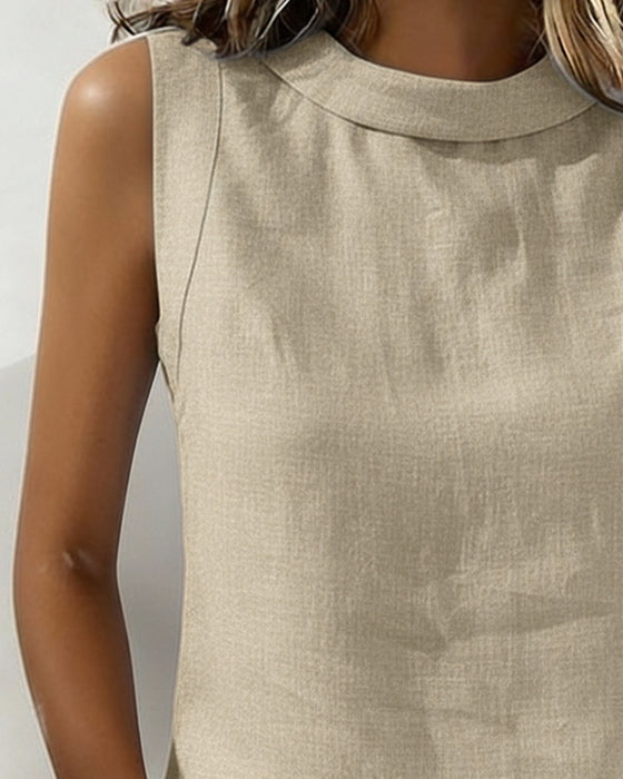 Bluse kragenlos ärmellos elegant