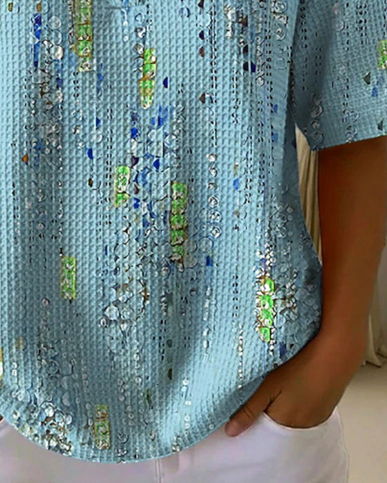 Bluse Lässig Mit Print Reverskragen