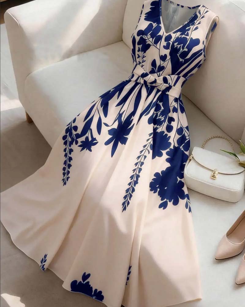 Kleid V-Ausschnitt Taille A-Linie Ärmellos