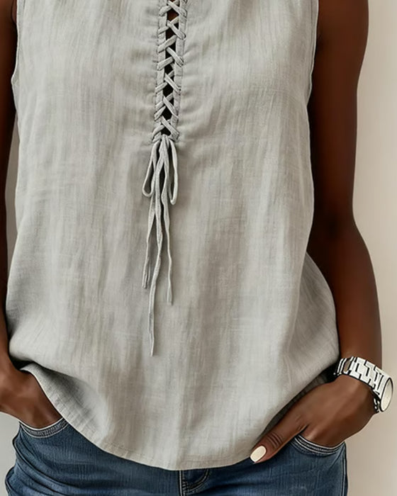 Tank Top Mock Neck Krawatte Ärmellos