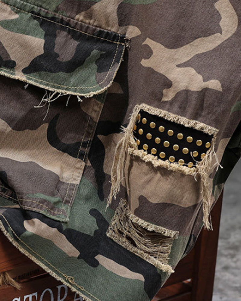 🔥 Herren Cargo-Shorts Camouflage Mit Nieten