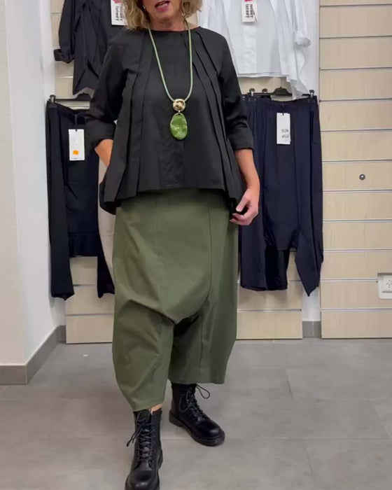 Top Unregelmäßiger Saum Plissiert Rundhals