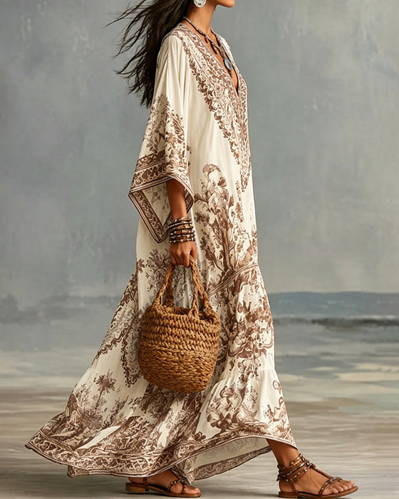 Kleid V-Ausschnitt Bohemian Ausgestellt Asymmetrisch