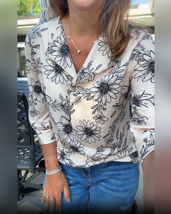 Bluse Tinte Waschen Blumig Dreiviertel Revers
