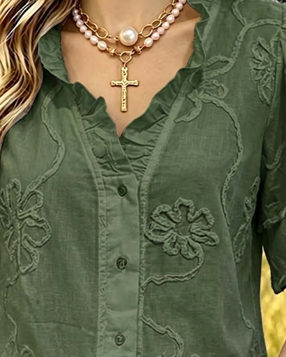 Bluse Fransensaum Puffärmel