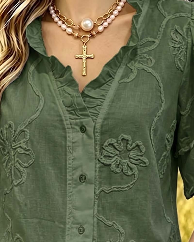 Bluse Fransensaum Puffärmel