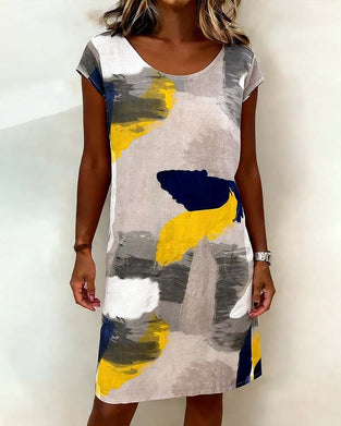 Kleid Runder Halsausschnitt Shibori Gedruckt