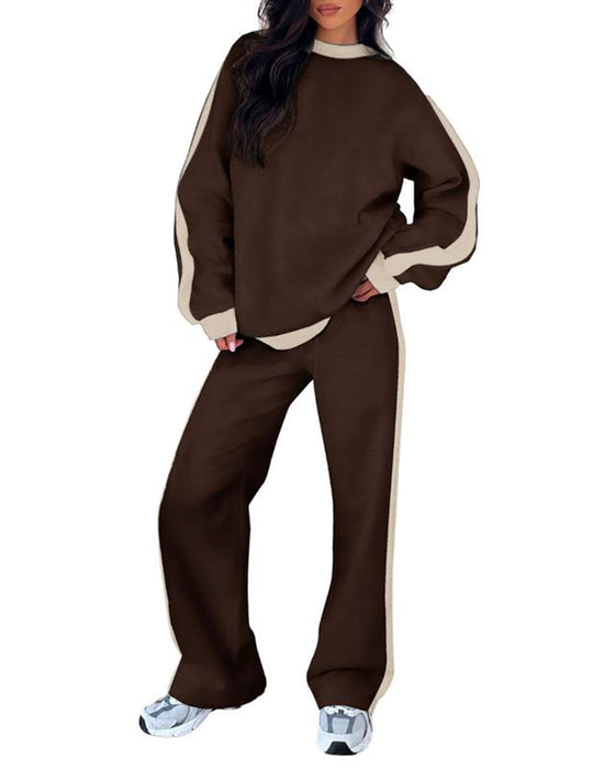 Set Seiten-Farbblock Rundhalsausschnitt Sweatshirt