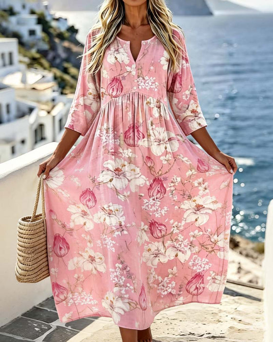 Kleid Große Blume Locker Urlaub Maxi