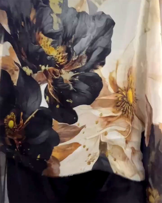 Bluse Langarm Unregelmäßig Großes Blumenmuster
