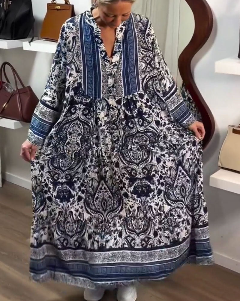 Kleid mit retro Blumenmuster und Maxi-Länge