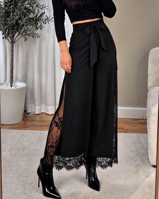 Hose Hohe Taille Spitze Patchwork