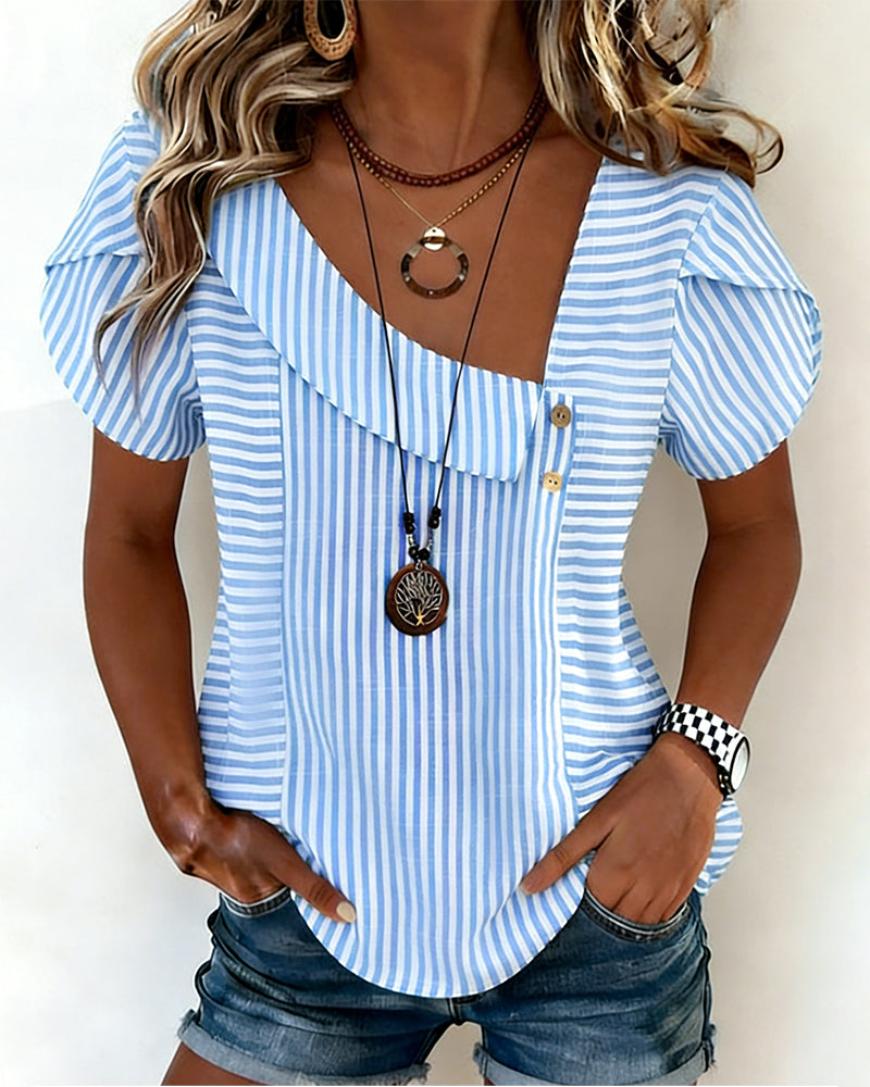 Bluse Gestreift Puffärmel Asymmetrisch