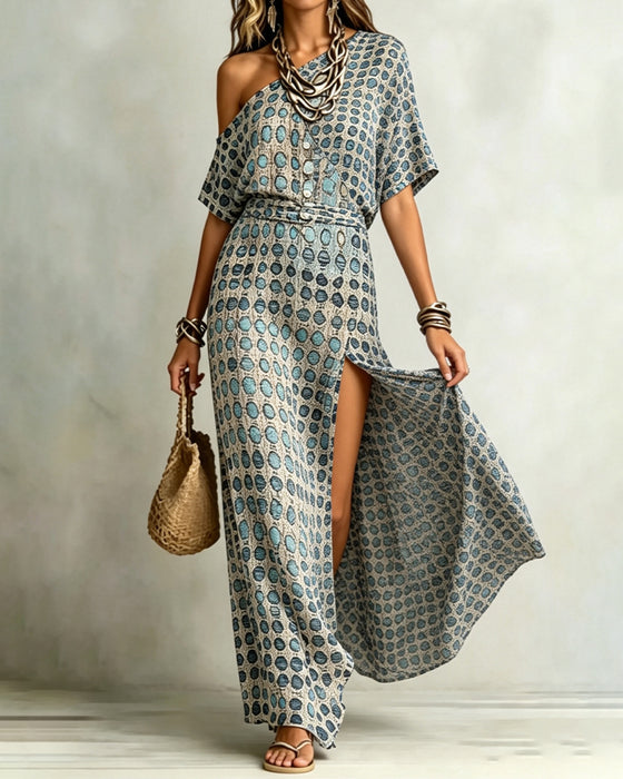 Kleid Off-Shoulder Polka Dot Schlitz