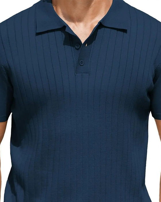 T-Shirt Gerippt Gestrickt Polo Kragen
