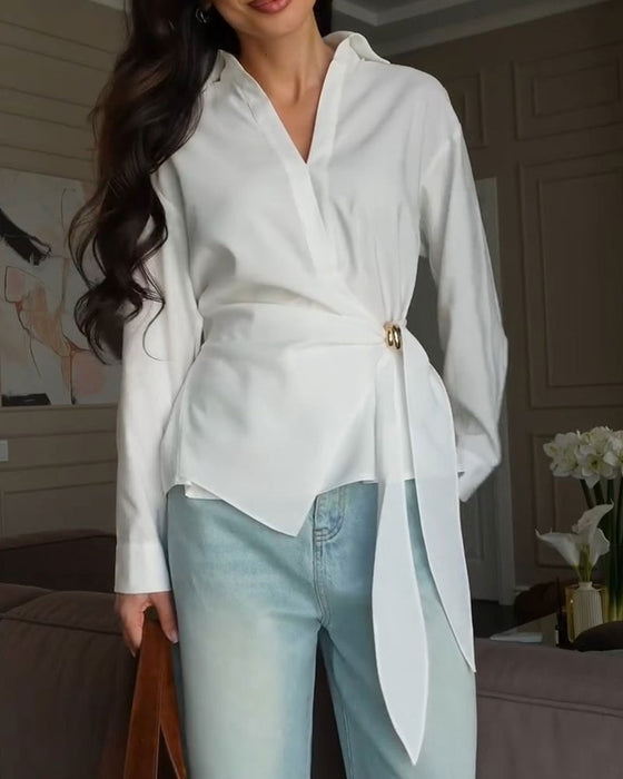 Bluse Einfarbig Mit Gürtel