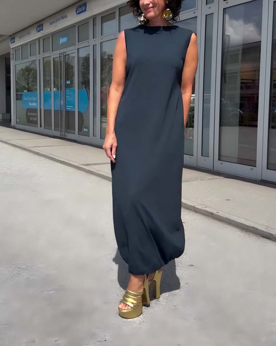 Kleid Mock Neck Ärmellos Locker