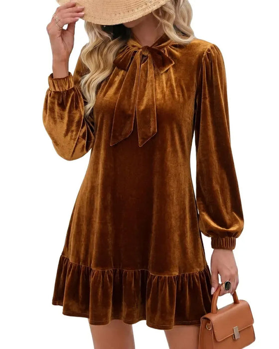 Kleid Bindung Puffärmel Rüsche