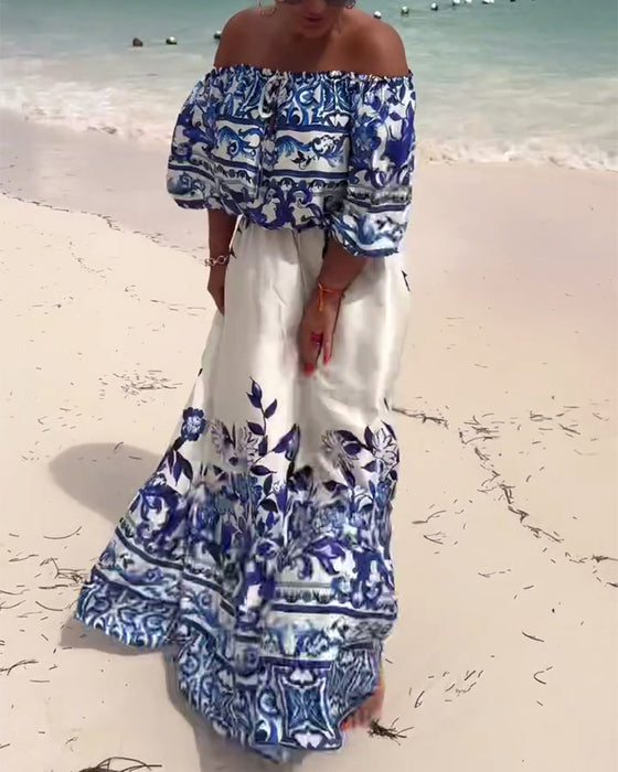 Kleid Off-Shoulder Bedruckt Resort