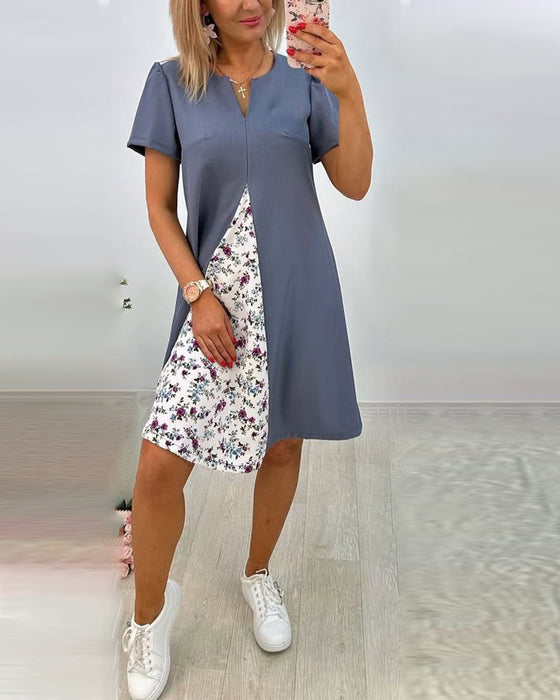 Kleid Gerade Schulter Spleißen Gedruckt A-Linie
