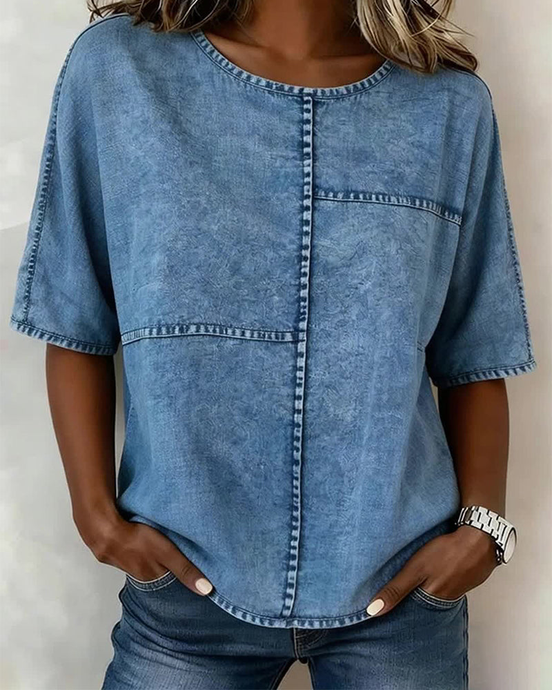 Top Abgenutzt Denim Kurzarm