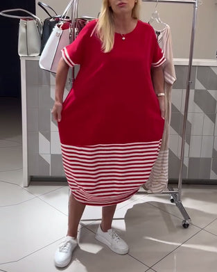 Kleid Kontraststreifen Kurzärmlig Casual